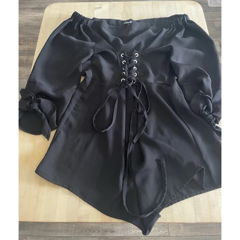 Anthropologie Black Jumpsuit Lace Up Romper Shorts S Whimsigoth Witchy Grunge
